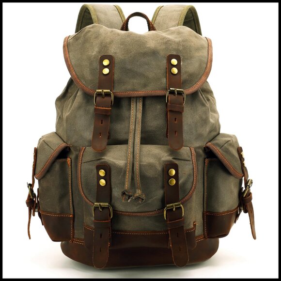 Vintage Canvas Leather Backpack Ergonomic Daypack Travel College Durable main image 5